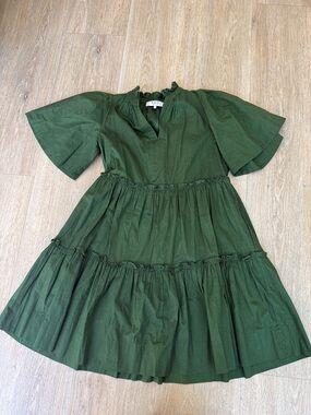 Sea New York Olive Green Ruffled Neck Mini Dress 4